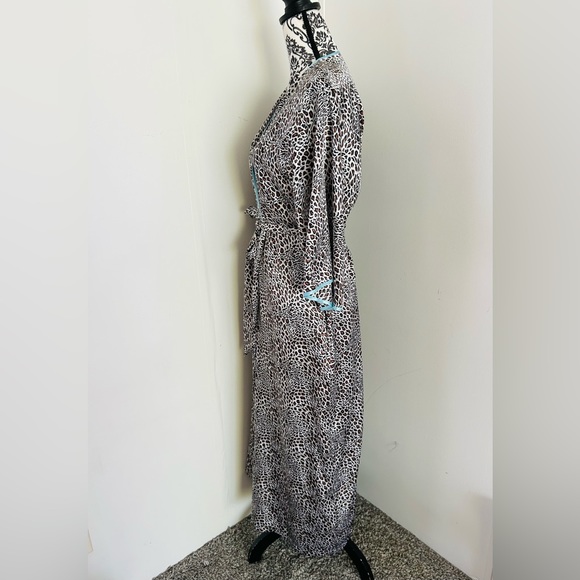 Women’s Animal Print Contrast Trim Satin Maxi Slip Dress and Robe Set Size S/M - Picture 12 of 16